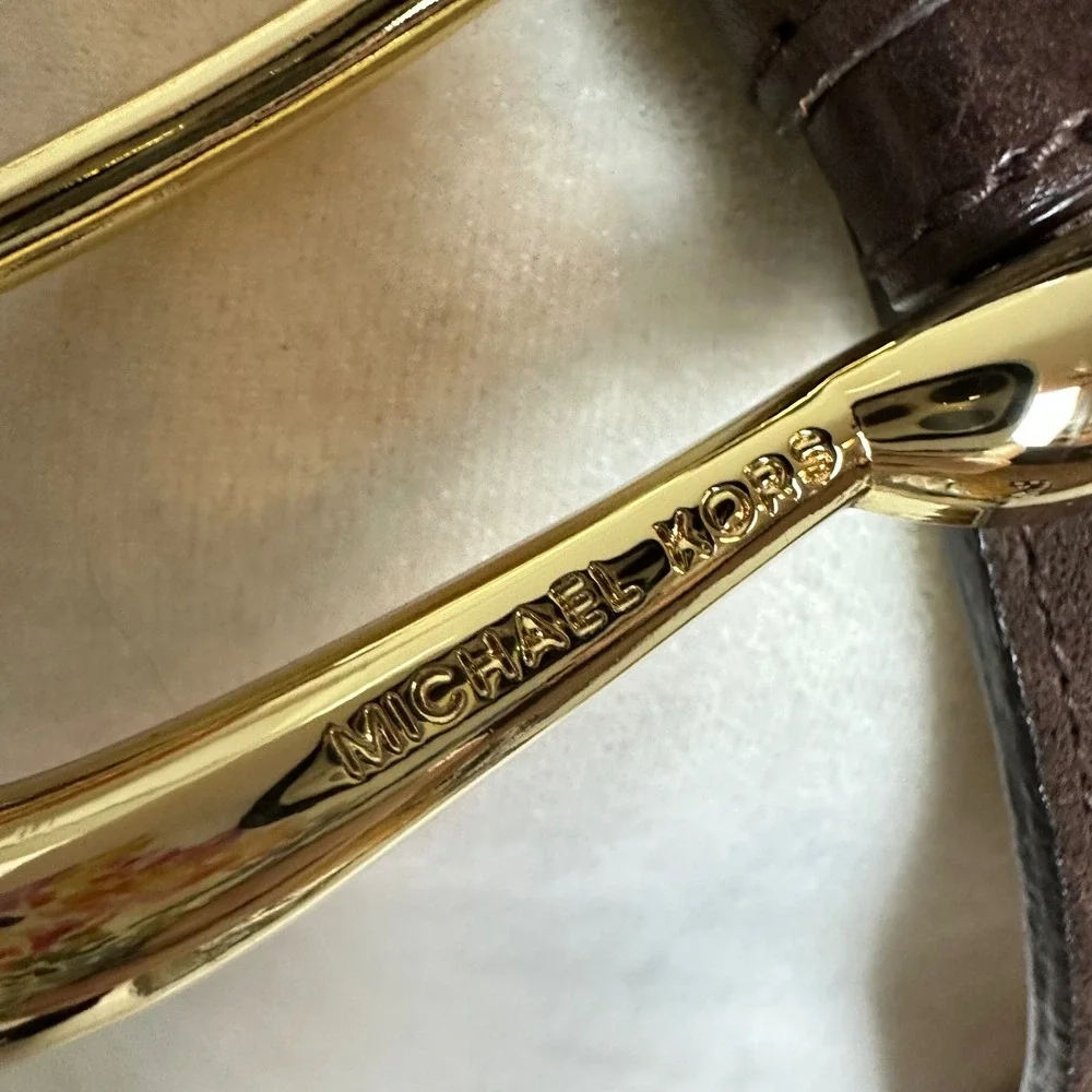 Michael‎ Kors Brown Leather Suede Patchwork Studded Waist Belt Gold Buckle Small